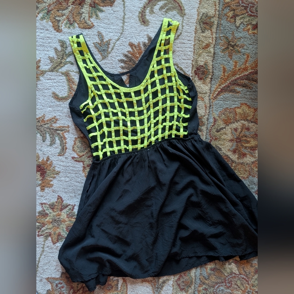 Trendy Black Dress with Neon Grid Design